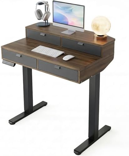 HUANUO 32 x 20 Inch Electric Standing Desk with 4 Drawers, Walnut by HUANUO