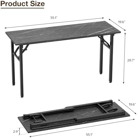 TEMI Small Computer Desk Folding Table - 55.1" Foldable Office Desk, No Assembly, Perfect for Small Spaces in Bedroom, or Apartment, Portable Mini Desk or Study Table Compact Design, Marble Greige - Image 3