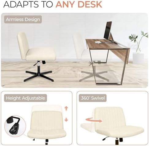 Orange Factory Criss Cross Chair, Wide Fabric Vanity Seat, Beige No Wheel - Image 6