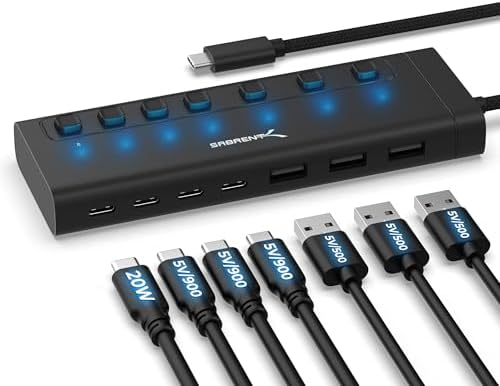 SABRENT 7-Port USB-C Hub, 48W Powered, 5Gbps, 3 USB-A + 4 USB-C (HB-3A4C) by SABRENT