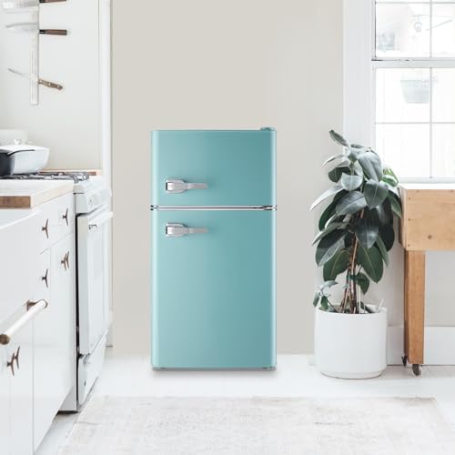 WANAI Compact Mini Refrigerator Small Refrigerator with Freezer, Retro Mini Fridge with Dual Door,7 Adjustable Thermostat, Adjustable Shelves For Dorm, Office Bedroom, Blue - Image 6