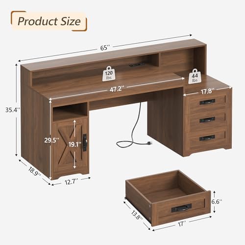 65" Farmhouse Computer Desk with Drawers and Printer Stand for Home Office - Image 2