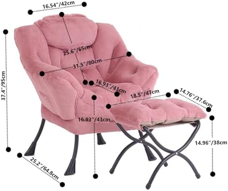 Tiita Lazy Chair with Ottoman, Comfy Reading Accent Chair, Plush Dark Pink - Image 2