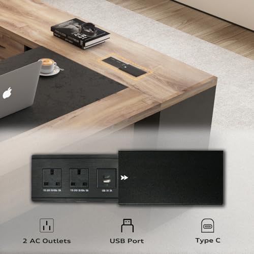 L Shape Executive Desk, Large Office Desk with Drawers & Shelves, 78.74 Inches Industrial Wooden Desk with Storage, Modern Computer Desk for Home Office, Black and Wood, Left Side - Image 4