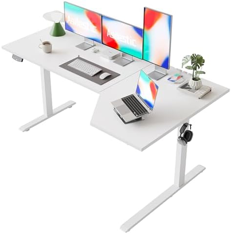 Agilestic 63 x 35 Inch Corner L Shaped Electric Standing Desk, White by Agilestic