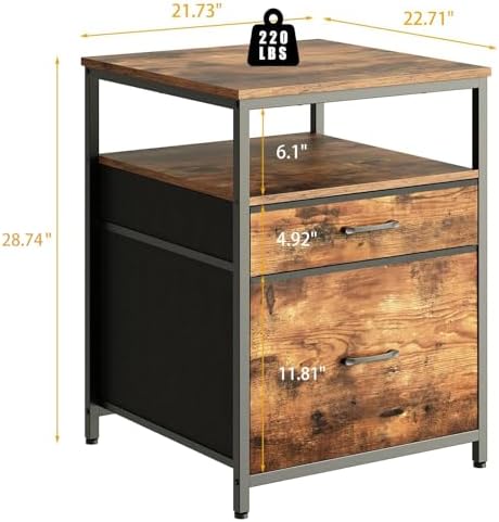 Herture Mini Fridge Stand with 3 Storage, Mini Fridge Cabinet, Beverage Fridge Table, Heavy Duty 21.3" L* 22.7" W Tabletop, for Dorm, Apartment,Office, Bedroom Rustic Brown HB01BXN - Image 2