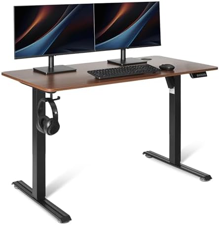 Amazon Basics Electric Standing Desk, Height Adjustable Home Office Desk with Memory Buttons and Electronic Display, 47" x 24", Black/Walnut Effect by AmazonBasics