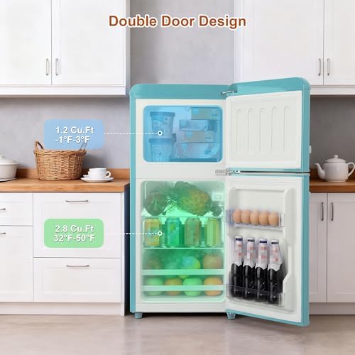 Retro Mini Fridge with Freezer 4.0 Cu. Ft, Small Refrigerator Dual Door - Image 3