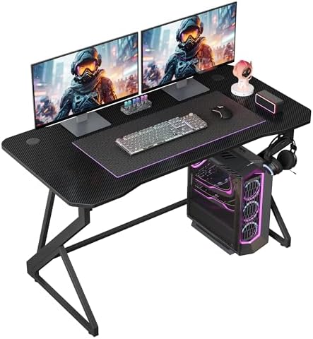 Grandder Gaming Desk Z Shaped 40 Inch Gamer Workstation, Home Computer Carbon Fiber Surface Gaming Desk PC Table with Headphone Hook, Carbon Fiber Black by Grandder