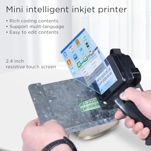 Handheld Inkjet Printer with 42ml Quick-Drying Ink Cartridge, 0.5 Inch Nozzle Ink Jet Coding Machine for EXP Date/Batch Number/QR Code/Barcode/Logo/Text (ZM-C12mini) (Black) - Image 4