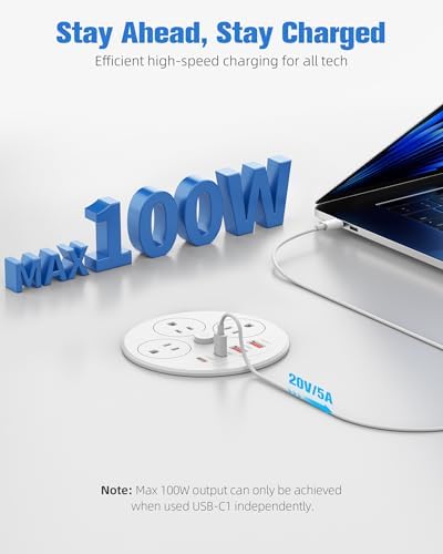 100W USB C Desktop Power Grommet, Double-Side 4 USB 5 Outlets (15Amp) - Image 2