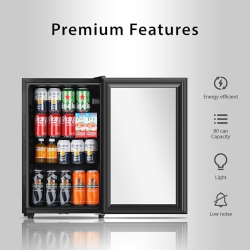 HAILANG Beverage Refrigerator, 2.3 Cu.Ft, Mini Fridge with Glass Door for Soda Beer, Freestanding Beverage Cooler for Office, Bar, Adjustable Shelving&Adjustable Foot - Image 3