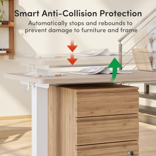 FEZIBO 63" x 55"L Shaped Standing Desk Adjustable Height, Electric Stand up Corner Computer Desk, Sit Stand Home Office Desk with Splice Board, Light Walnut Top/White Frame - Image 5