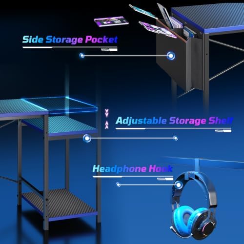 51.2'' Gaming Desk with LED Lights, Black&Blue - Image 4
