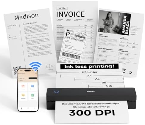 HPRT Portable Printer Wireless for Travel, Inkless Thermal Printer Dark by HPRT
