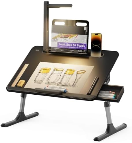 Laptop Table with LED Desk Light, SAIJI Laptop Stand for Bed by SAIJI