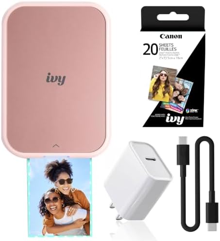 Canon Ivy 2 Mini Photo Printer Blush Pink Travel Sheets (5452C017) Bundle by Unknown