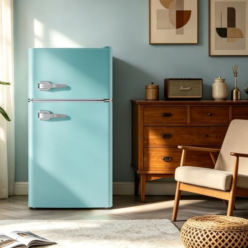 WANAI Retro Mini Fridge with Handle 3.5 Cu.Ft Compact Refrigerator Blue - Image 7