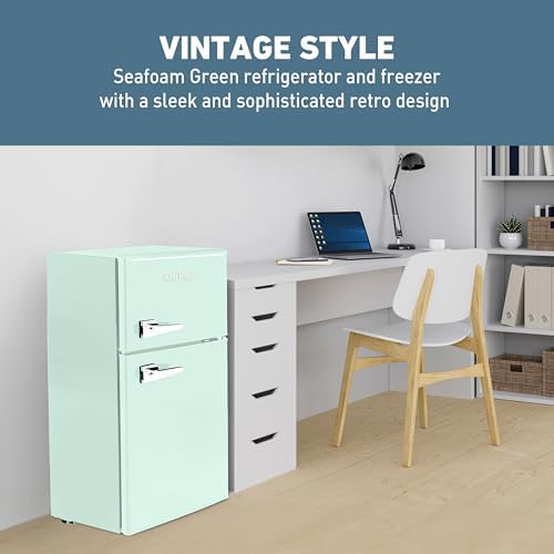 West Bend Mini Fridge with Freezer for Bedroom, Office, Bar or Dorm Room, Retro Compact Refrigerator features Glass Shelves, Manual Defrost and Adjustable Temperature Control, 3.1-Cu.Ft., Green - Image 4