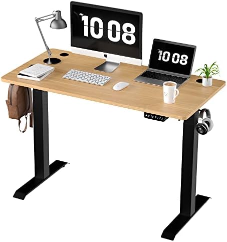 Shintenchi Standing Desk, Height Adjustable Electric Sit Stand up Desk, Ergonomic Rising Computer Table, 48x24 Inch Modern Lift Gaming Desk Workstation for Home Office, Black & Walnut by Shintenchi%7CFurnitureMadeforRealLife