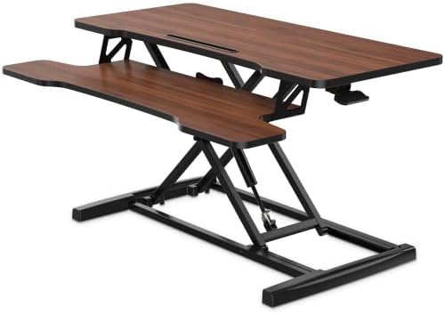 FITUEYES Height Adjustable Standing Desk 36” Wide Sit to Stand Converter Stand Up Desk Tabletop Workstation for Laptops Dual Monitor Riser Brown SD309102WE - Image 7