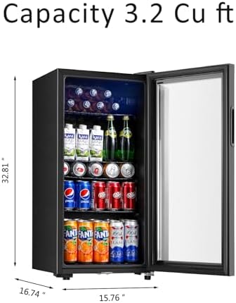 Saeoola Beverage Refrigerator, 3.2 Cu.ft Mini Fridge with Double Glass Door, Cooler for Soda, Beer or Wine for Home, Office or Bar with Adjustable Removable Shelves (Black) - Image 5