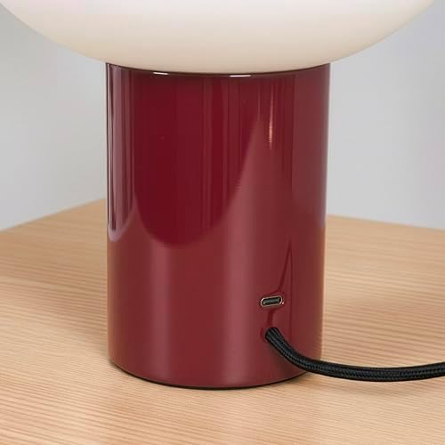 Brightech Ivy LED Table Lamp - Small 9” Bedside Reading Lamp, Modern USB Desk and Nightstand Light with Ambient Lighting for Bedroom, Living Room, Office - Frosted Glass Globe Lamp Shade, Red - Image 6
