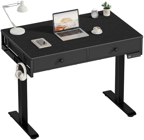KLUVIS Black Adjustable Desk with Storage, 39 Inch Small Black Desk with Drawers, Small Space Stand Up Computer Desks for Home Office Bedroom, Sit Stand Work Desks for Walking Pad by Unknown