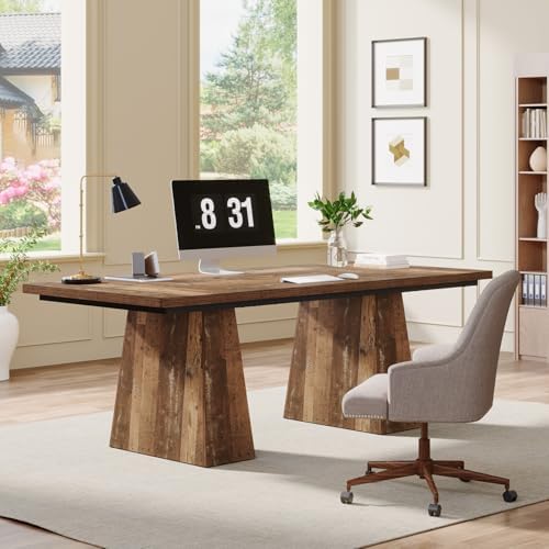Tribesigns 63-Inch Executive Desk, Large Office Computer Desk with Double Pedestal, Modern Simple Workstations Writing Table Conference Table Business Furniture for Home Office, Espresso Brown - Image 4