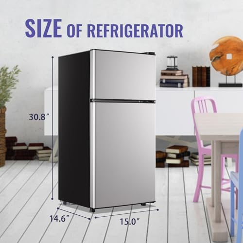 DEMULLER 2.4 Cu.Ft Small Refrigerator with Freezer Dorm Mini Fridge Removable Plastic Shelves Ideal for Home, Office,Dormitory Silver - Image 5