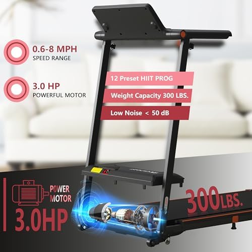 Hccsport Treadmill with Incline, 3 in 1 Under Desk Treadmill Walking Pad with Removable Desk Workstation 3.5HP Foldable Compact Walking Treadmills for Home Small Office with Wristband Remote Control - Image 5