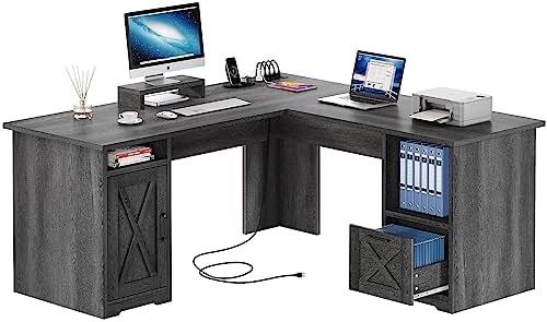 YITAHOME L Shaped Desk with Power Outlets by YITAHOME