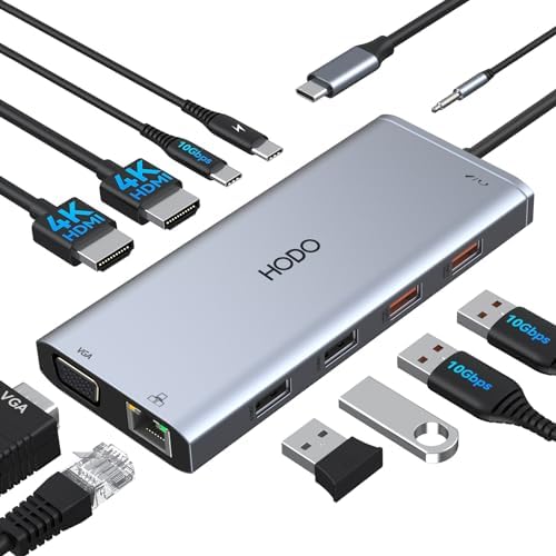 USB C Docking Station Dual Monitor for HP,Laptop Docking Station 3 Monitors by HODO