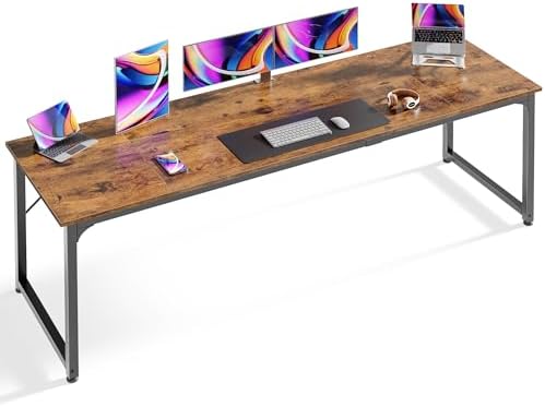 Huuger Computer Desk, 80 Inch Office Desk, Gaming Desk with Storage, Writing Desk Work Desk for Home Office, Study, Long Simple Desk, Large Legroom, Metal Frame, Rustic Brown by Huuger