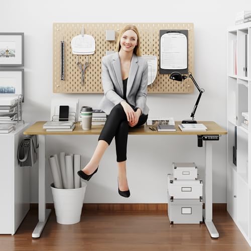 Shintenchi Standing Desk, 55x24 Inch Height Adjustable Electric Sit Stand up Desk, Ergonomic Rising Computer Table, Modern Lift Gaming Desk Workstation for Home Office, White - Image 3