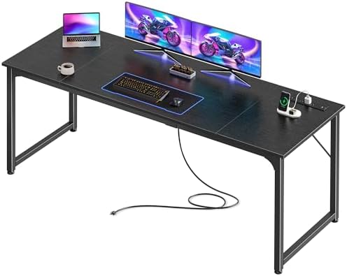 PRAISUN 70 X 24 Inch Computer Desk, Power Outlets, USB-C, Black by PRAISUN