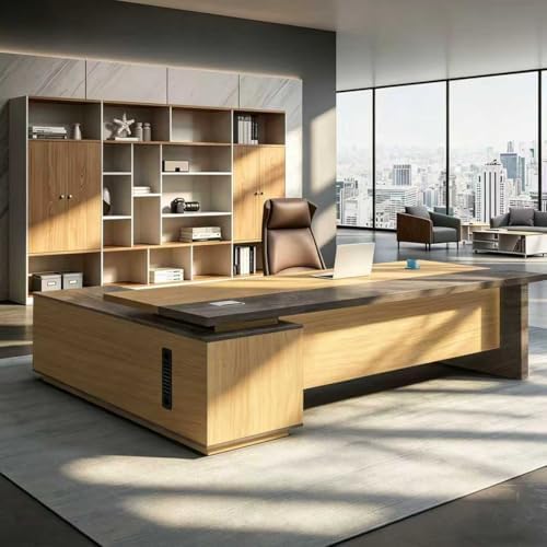 L Shaped Executive Desk with Drawers, Large Office Desk with Storage Cabinet, Wood L Shape Desk for Home Office or Business Workspace, Left or Right Cabinet Option, Multiple Sizes & Colors by Unknown