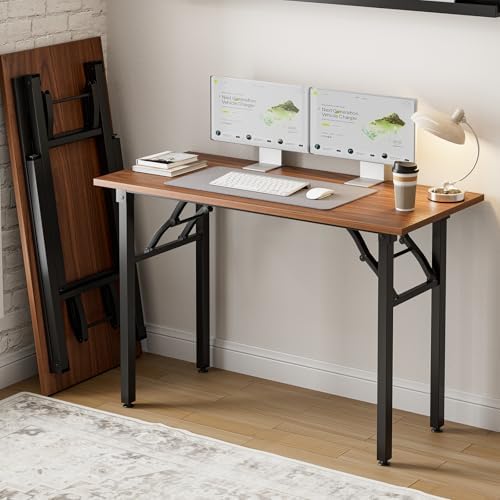 Frylr Small Folding Computer Desk – Portable 43.3 Inch Foldable Laptop Table, Collapsible and Compact for Easy and Fast Setup, Lightweight for Small Spaces, Home Craft and Study Use, Dark Walnut by Frylr