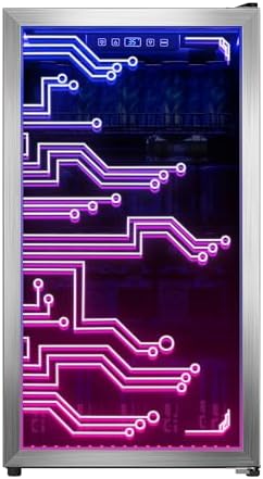 Cyberpunk Beverage Cooler, 130 Can Mini Fridge, LED Light Door, Gaming Room by Manastin