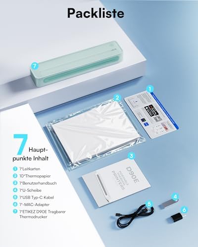 D90E Portable Printer Wireless for Travel, Bluetooth & USB Inkless Printer Supports 8.5 x 11 Inch Thermal Paper, Compatible with Phone Laptop for Home Use Car Office School, Dark Cyan - Image 4