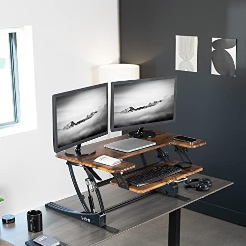 VIVO Rustic Vintage Brown 36 inch Standing Desk Converter, DESK-V000VN - Image 2