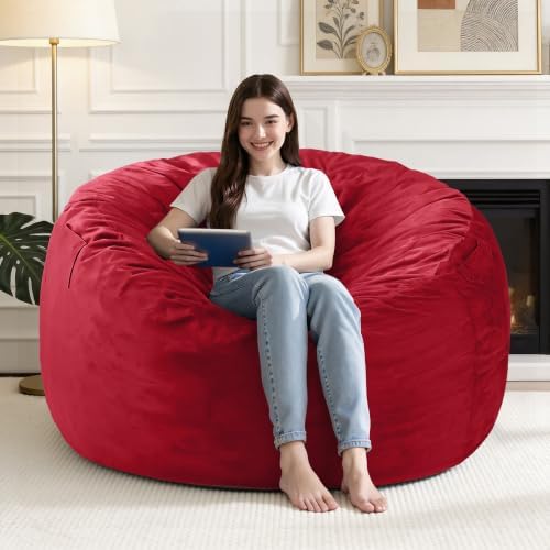 4FT Bean Bag Chair with Ultra Soft Velvet Cover Bean Bag Sofa with Memory Foam Bean Bag Chairs with Large Size Lazy Sofa for Dorm Office Living Room Bedroom Red 4' by Unknown