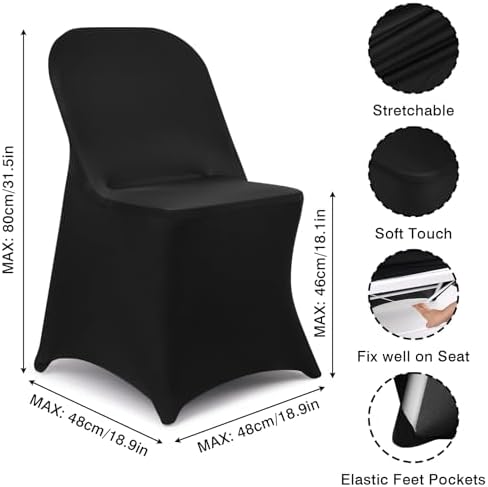 Fixwal 100 Pcs Black Folding Chair Covers Spandex Stretch Slipcover - Image 6