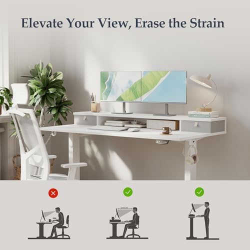 Klicelor 63 x24 Inch Electric Standing Desk with Drawers, Adjustable Height Small Sit Stand Desk for Home Office, Compact Computer Workstation with Storage– White - Image 6