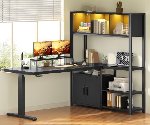 RALGEND 55'' L Shaped Standing Gaming Desk, LED Sit Stand Desk with Storage - Image 6