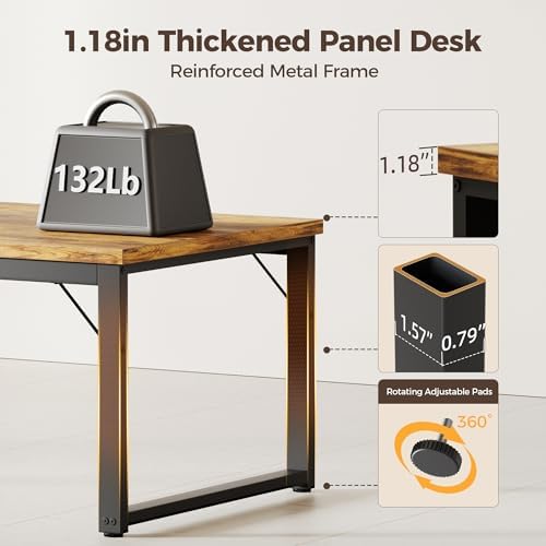Mericonia 48 Inch Computer Desk with Power Outlets, 1.2" Thick Office Table - Image 4