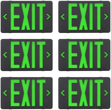 GZRUIYANG Green LED Exit Sign With Black Housing, Emergency Light With Battery Backup, UL Listed, AC 120/277V, Commercial Lights for Business - 6 Pack by GZRUIYANG