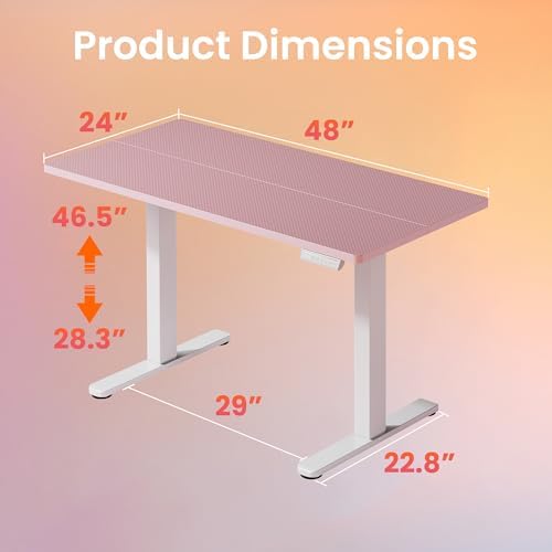 HUANUO 48x24 Inch Electric Standing Desk, Height Adjustable, Pink - Image 3