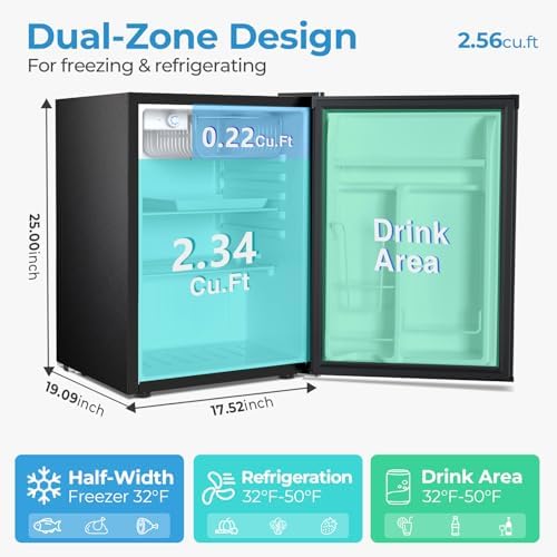 Antarctic Star 2.56 Cu.Ft. Mini Fridge with Freezer, Small Refrigerators with Adjustable Thermostat, Low Noise, Energy Saving, Compact Refrigerators for College Dorm, Office, Bedroom, Stainless Steel - Image 2