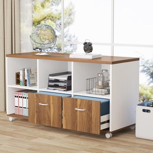 Tribesigns 63-Inch Executive Computer Desk with 47-Inch Lateral File Cabinet, Large Workstation Business Furniture, L Shaped Desk with Drawers and Storage Shelves for Home Office, Walnut & White - Image 5